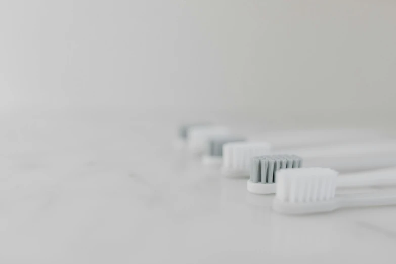 the four toothbrushes are arranged in a row