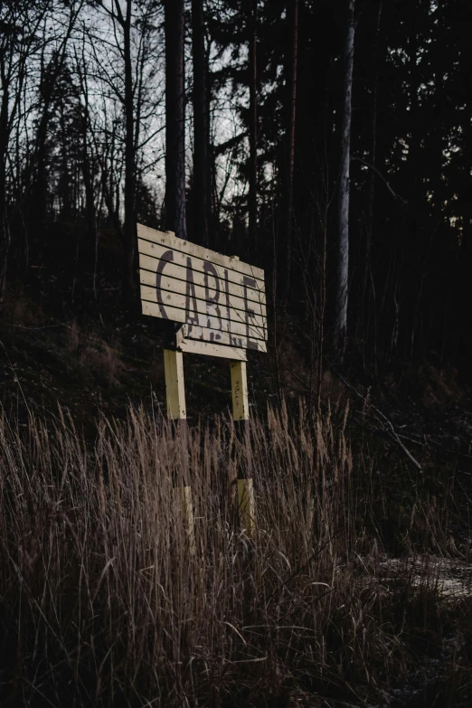 wooden sign posted on the side of a hill