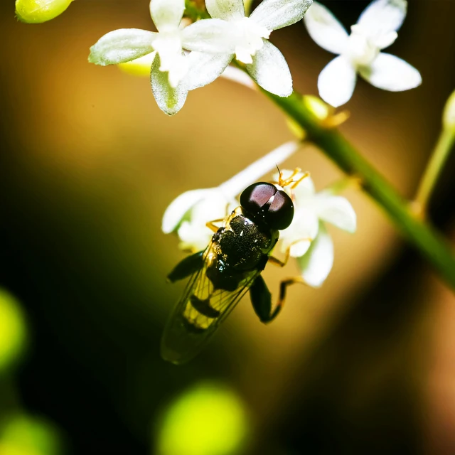 a hoverfed insect sitting on top of a white flower