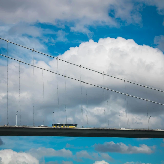 view of the top of the bridge overcast skies