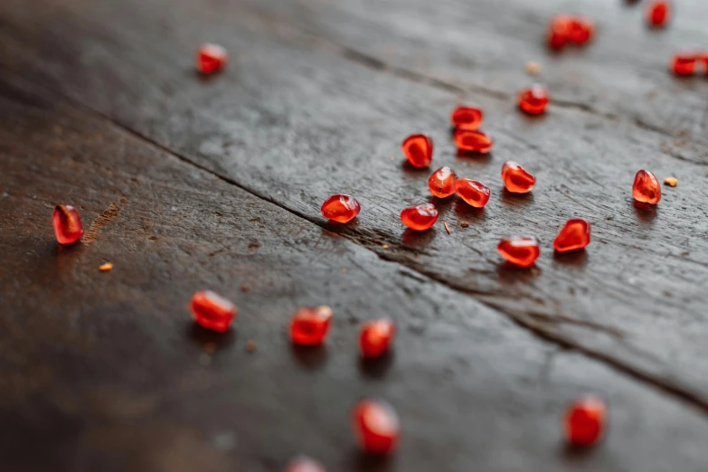 red pieces of glass on the surface