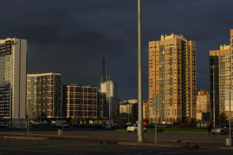 a few buildings are standing near each other