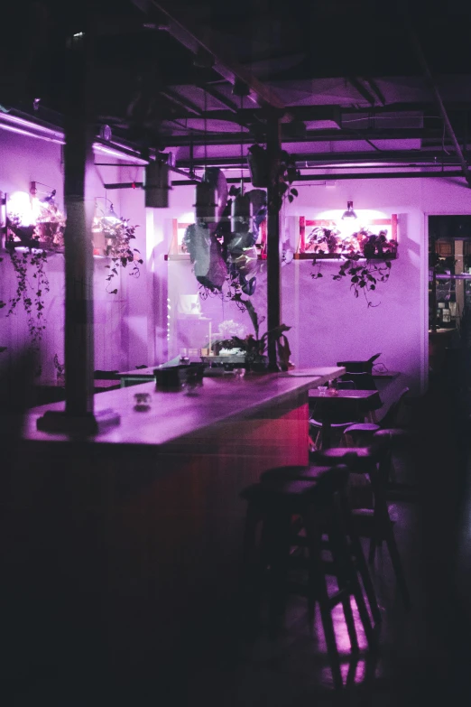 there are some bar stools in front of a bar