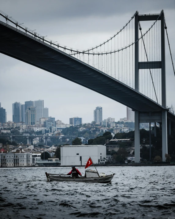 two people are sitting in a boat on the water