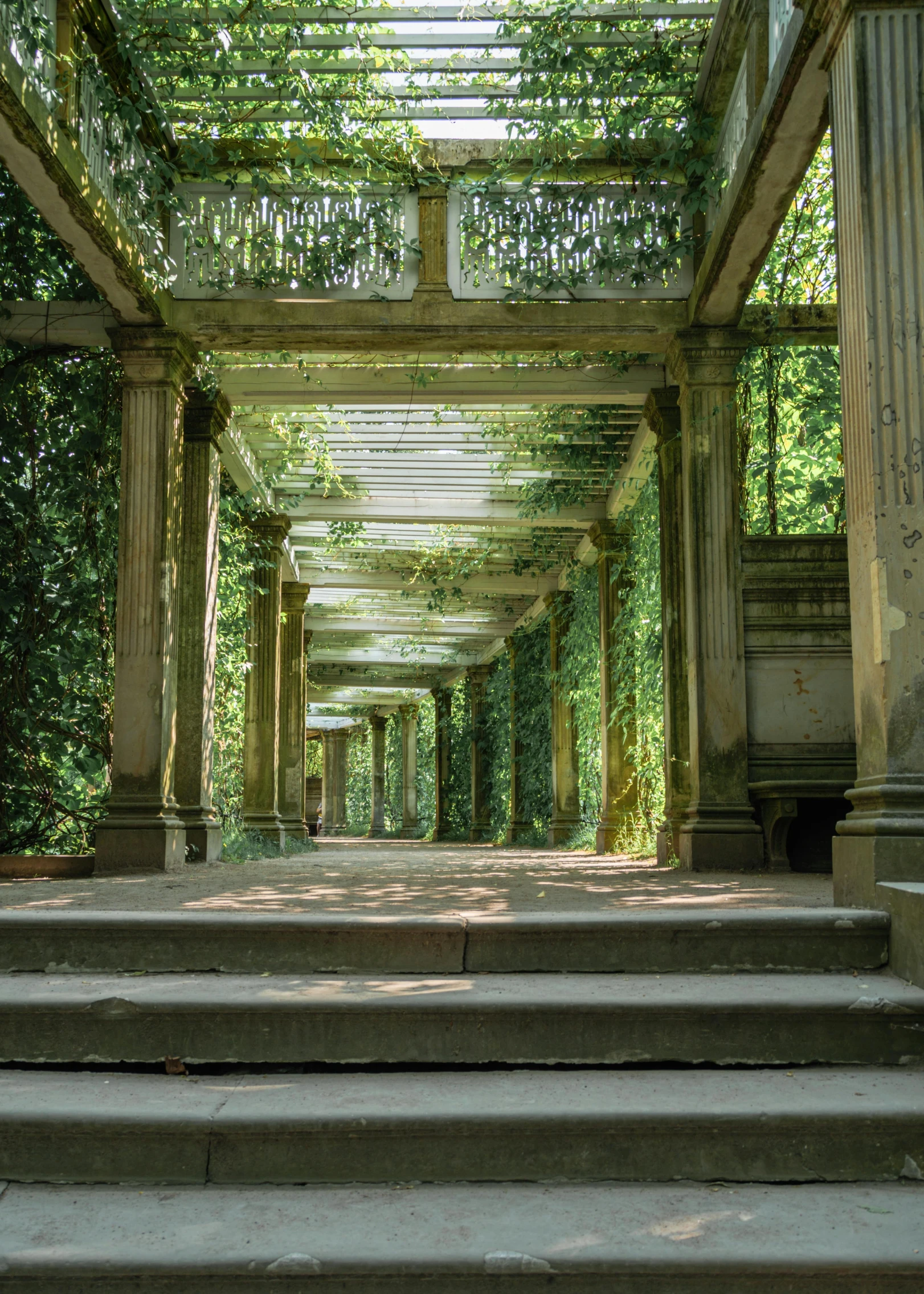 a gazebo covered in lots of green plants