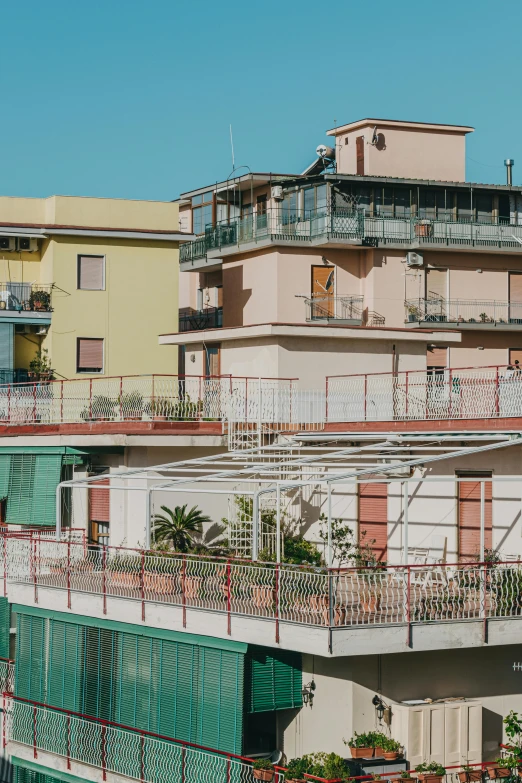 a city view of several buildings with balconies