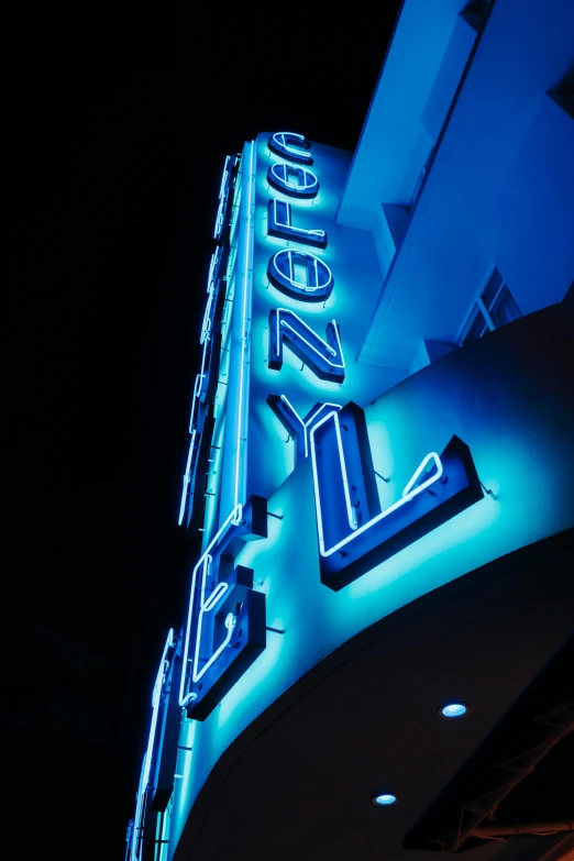 this is a picture of the lit neon sign on the building