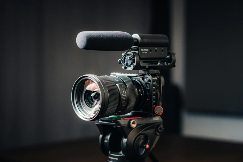 a camera on a tripod with a tripod and flash on it