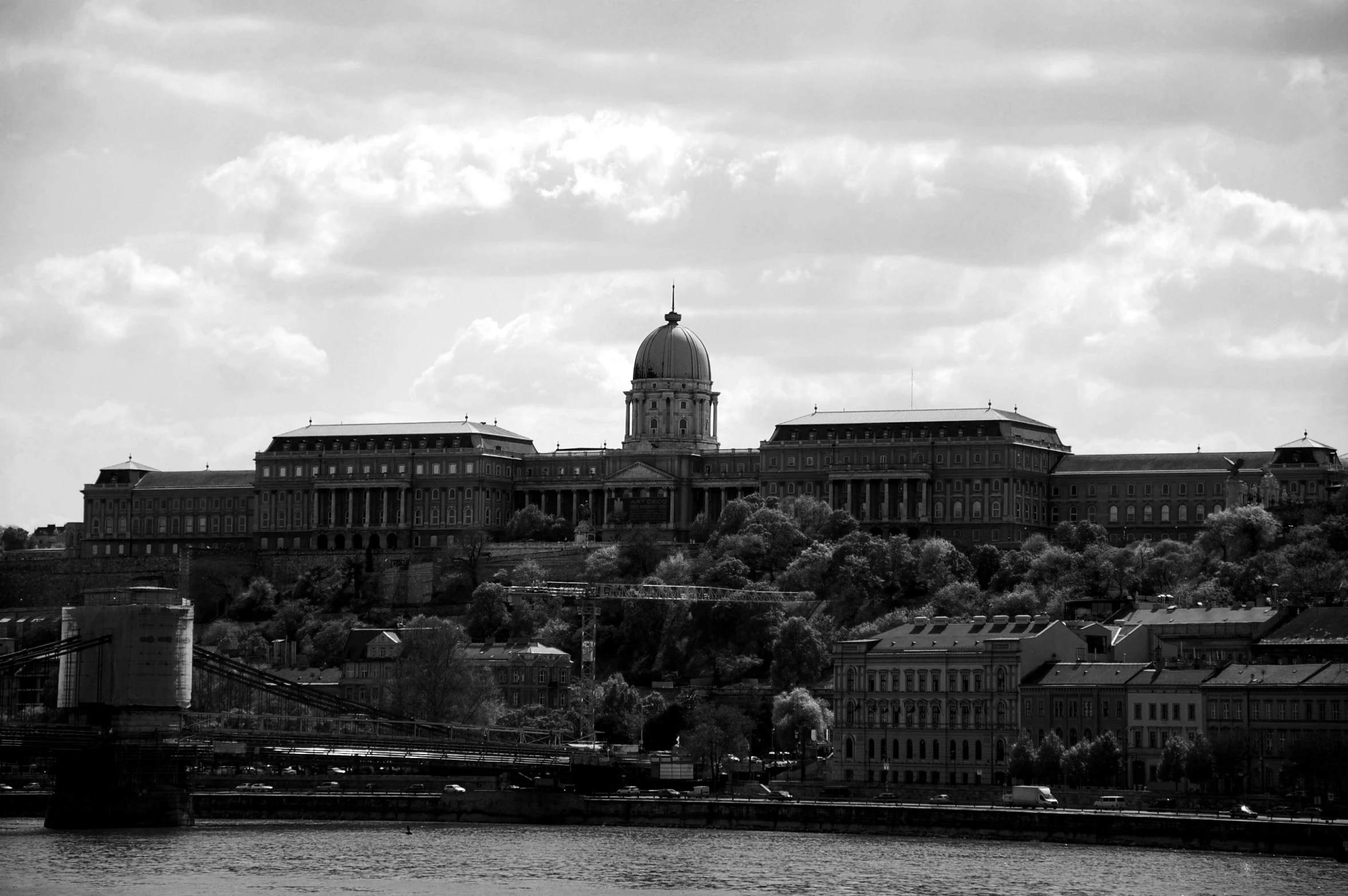 a black and white po of a very large building