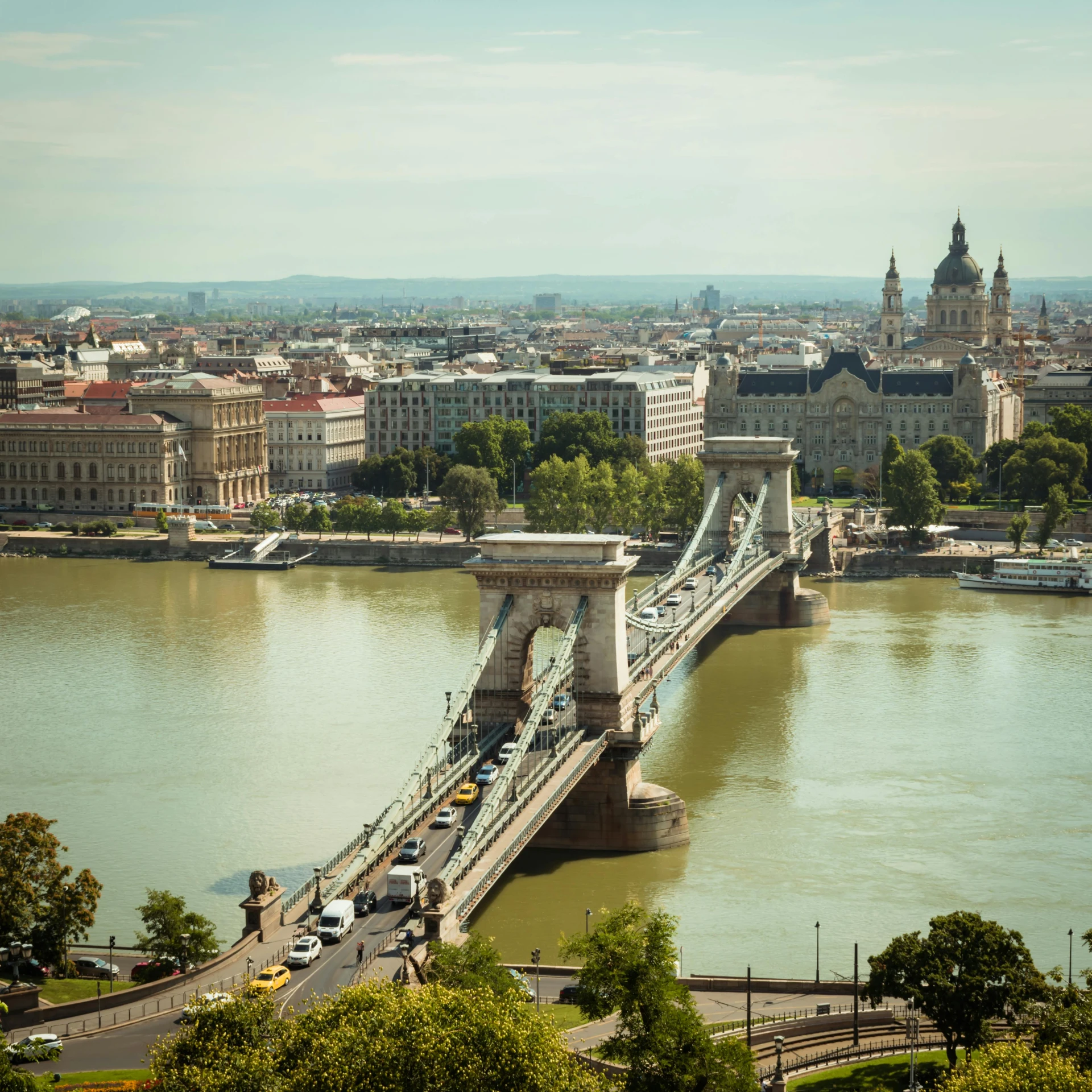 a bridge spanning the width of some large river