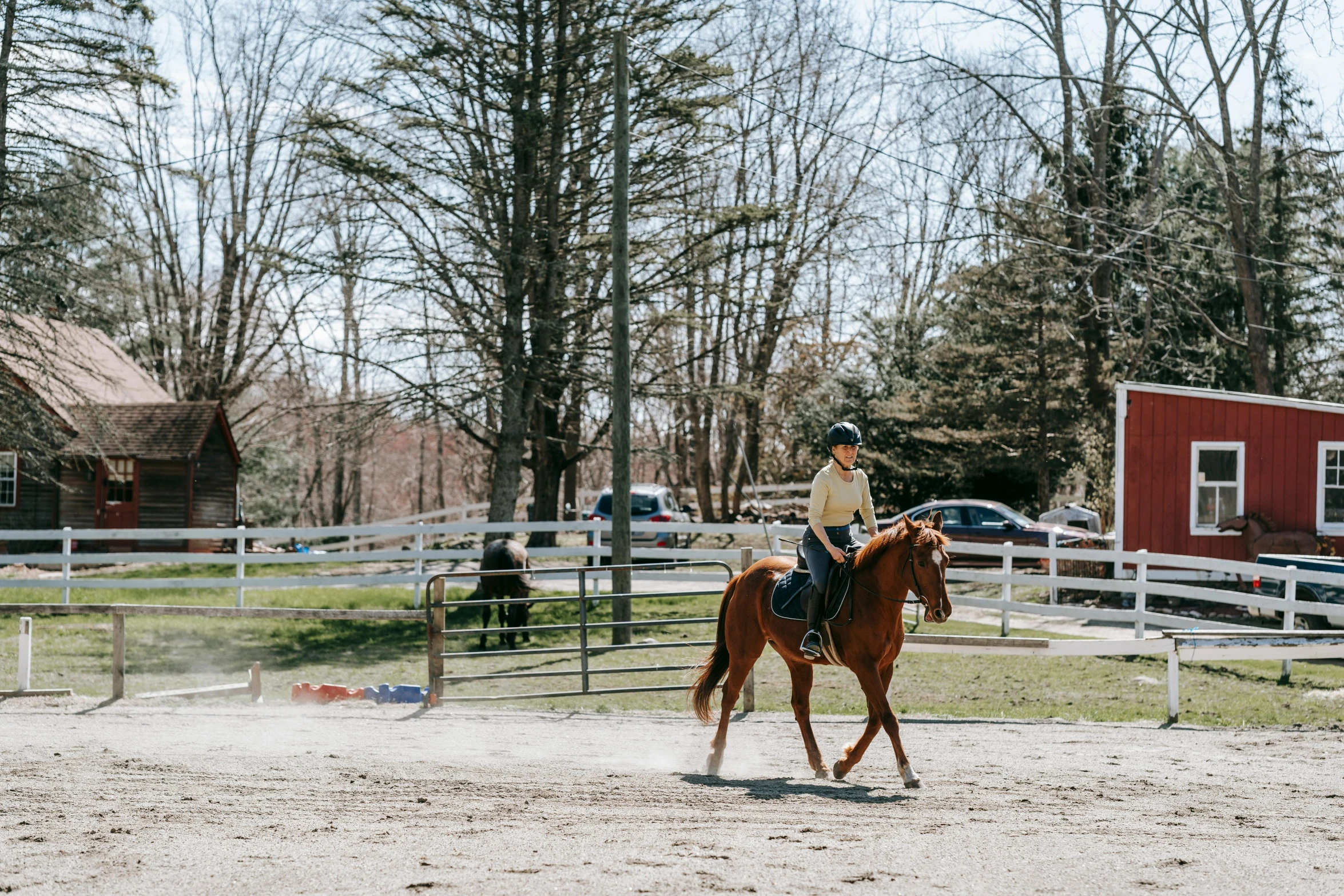 an equestrian in a uniform riding a horse