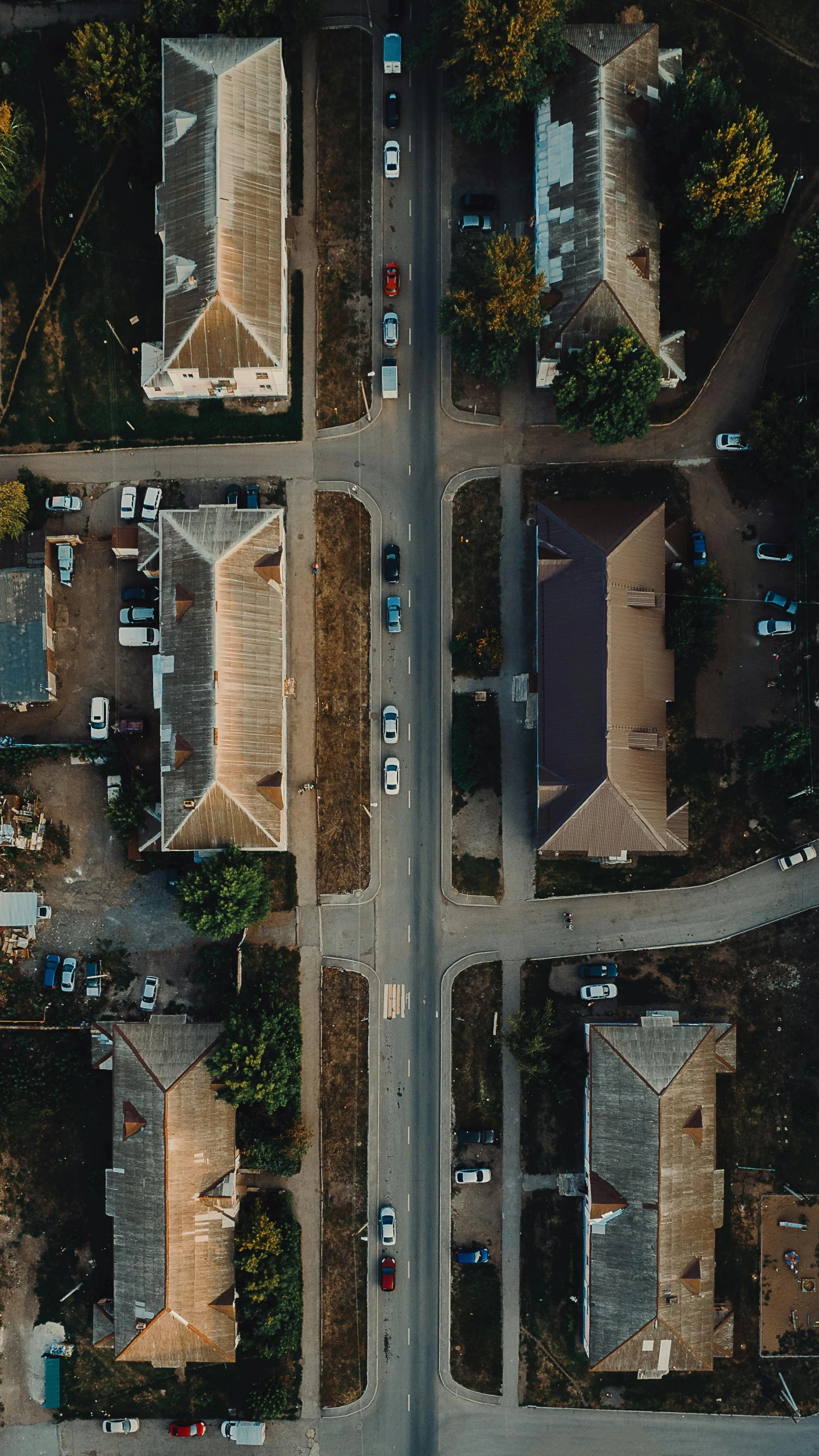 aerial po of streets in urban setting