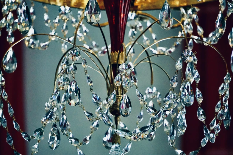 an ornate chandelier with crystals is displayed