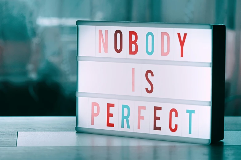 the words nobody is perfect on a light box