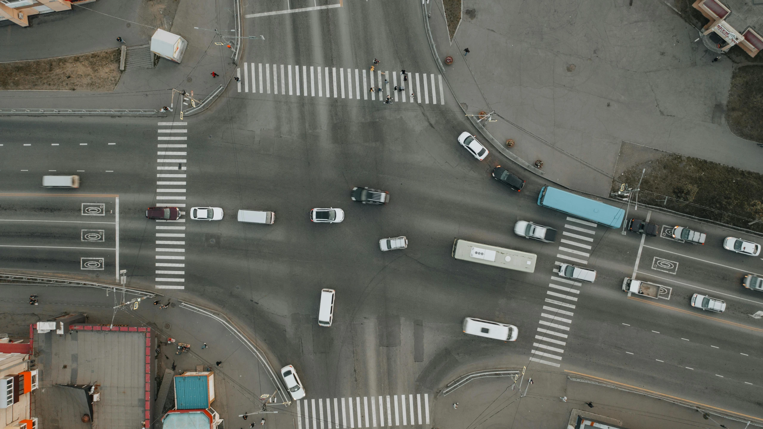 an aerial view of an intersection of two roads and a street