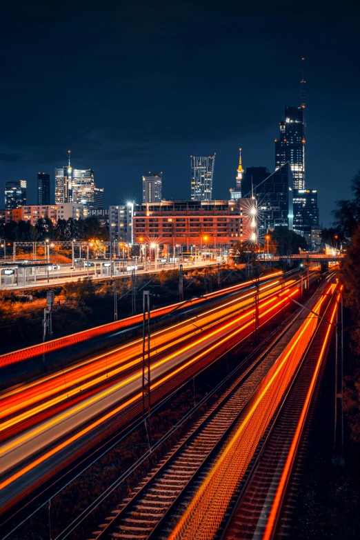 long exposure night s of traffic on a city highway