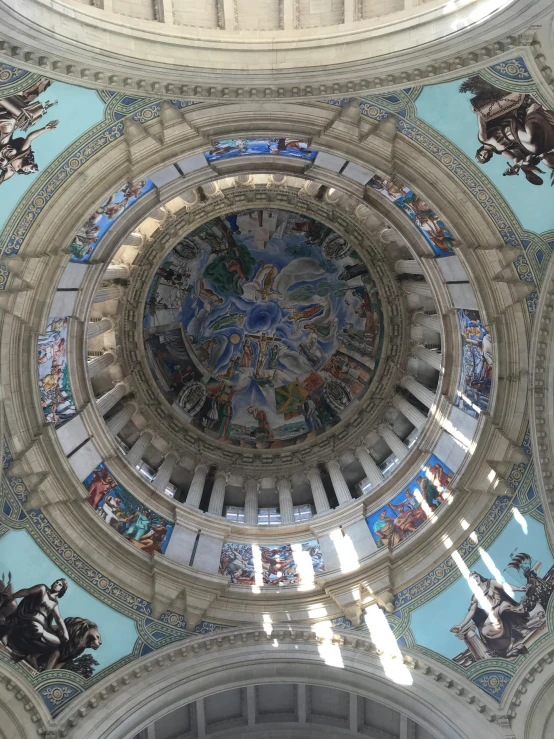 a view of the ceiling in the lobby of a church