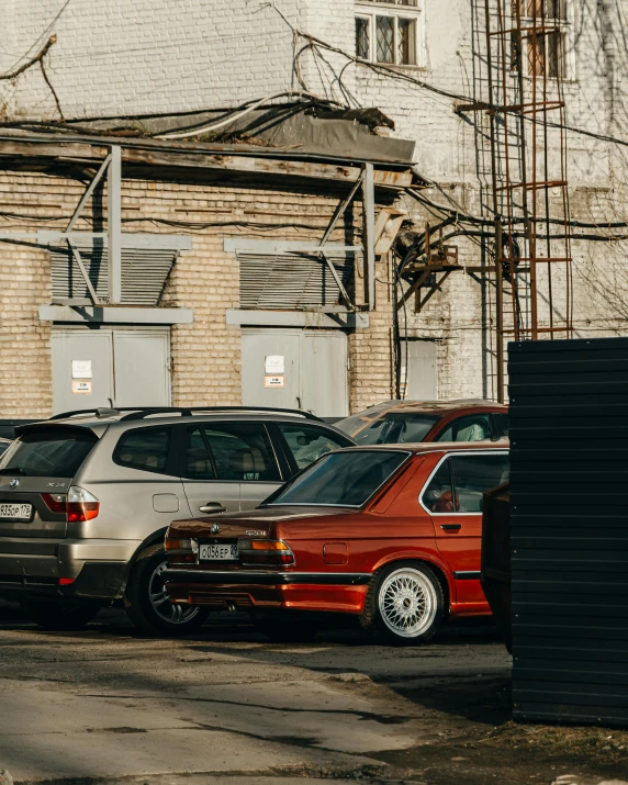 some cars are parked in a parking lot