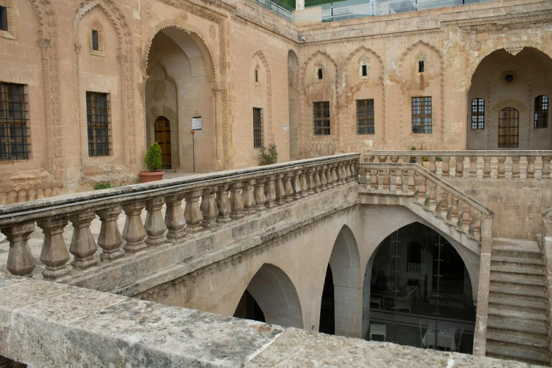 a view from the outside balcony of an ornate building