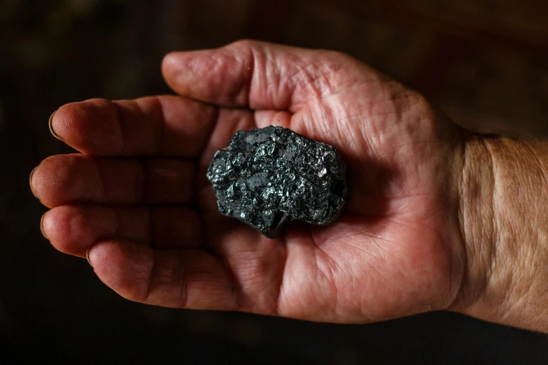 a man holding a small rock in his hand