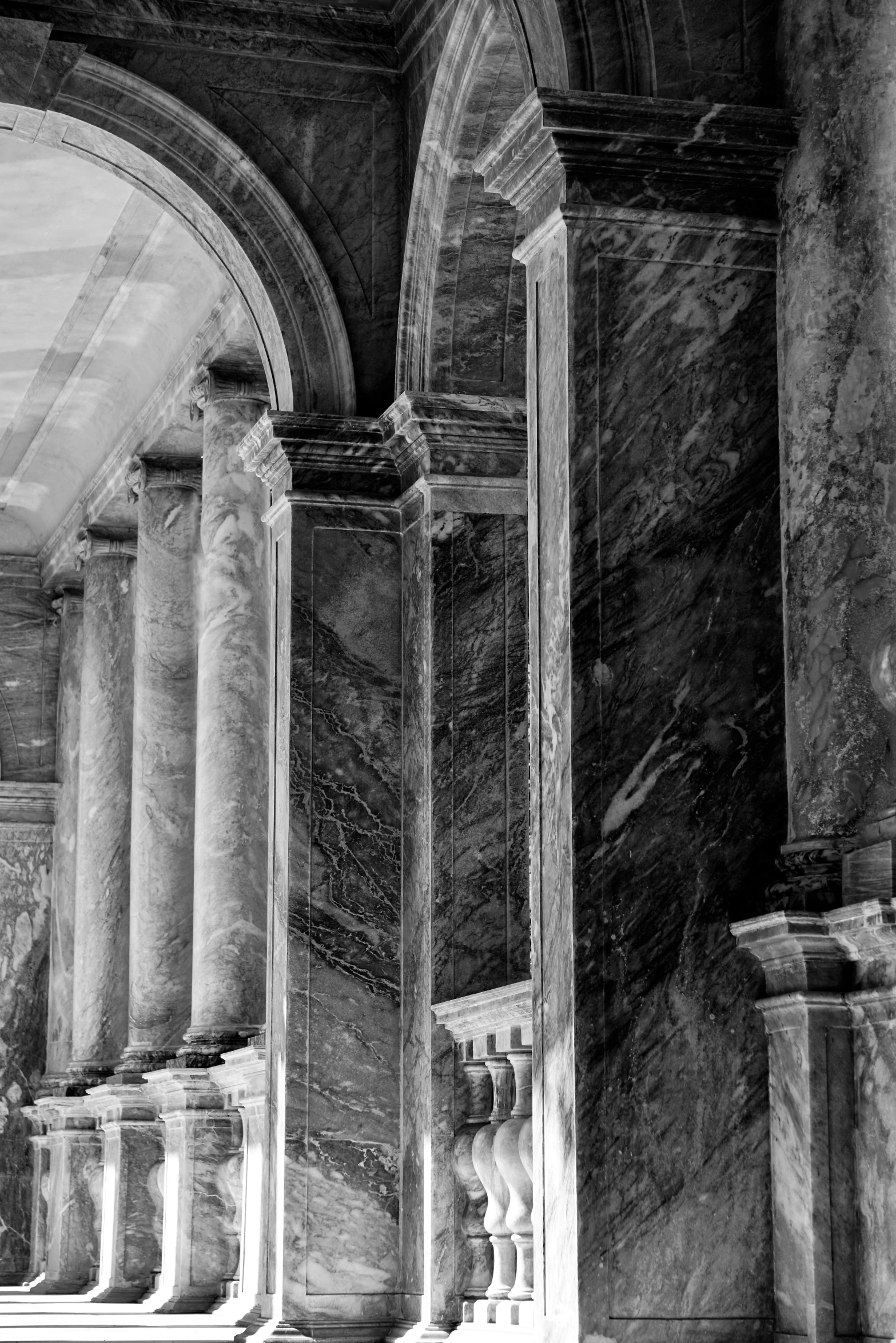 black and white pograph of a column in a building