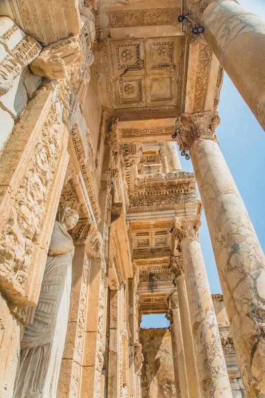 the inside columns and arches of a building