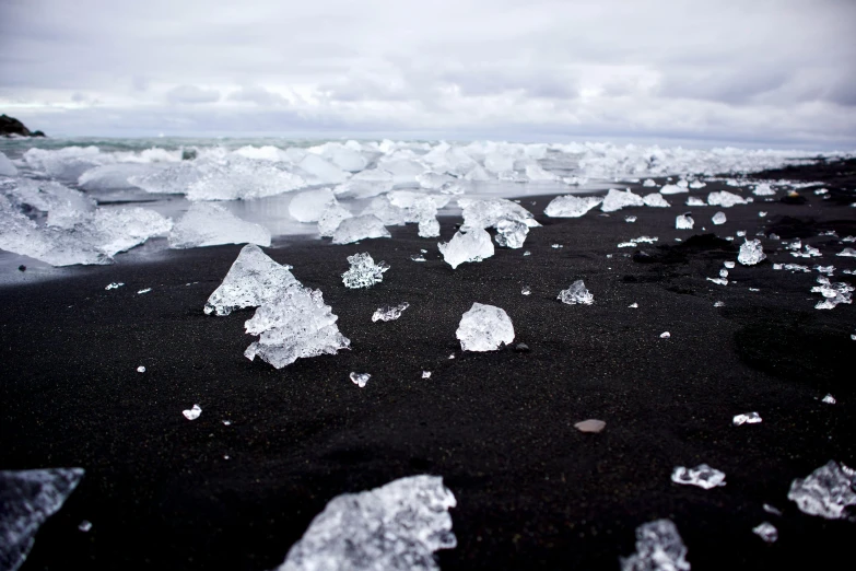 many ice crystals are in the snow on a beach