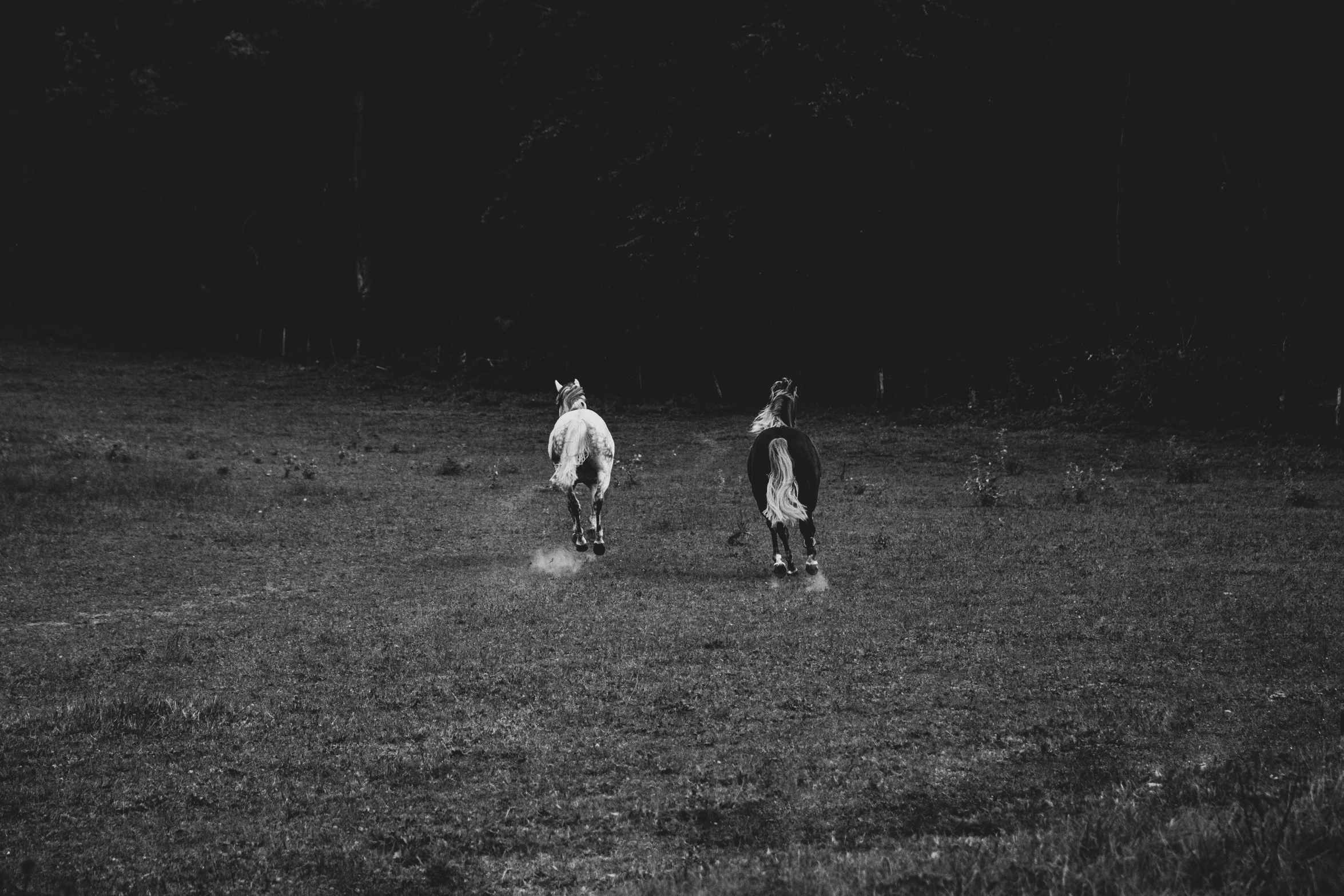 two people play with a soccer ball in a field