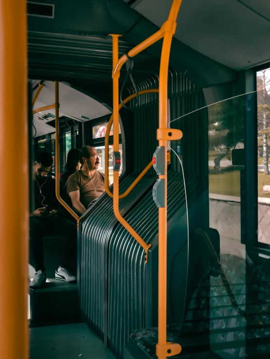 people ride on a public bus in the winter