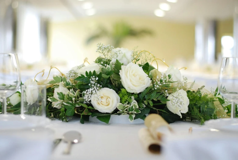 a close up of flowers on a table