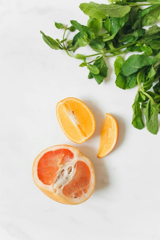 a orange slice and the whole is cut in half