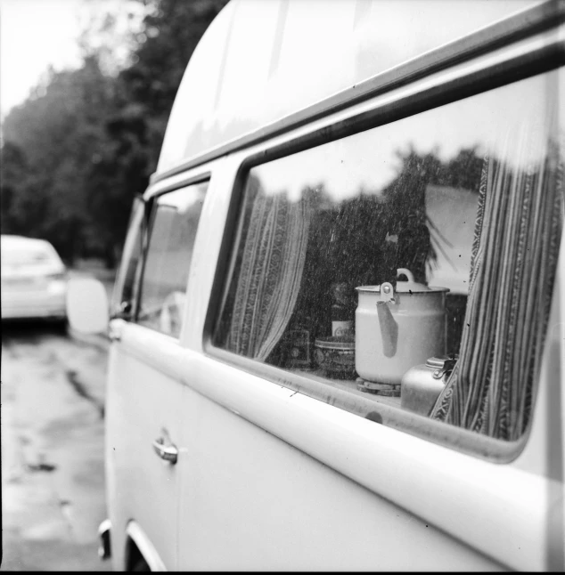 a van with many windows and cups on it