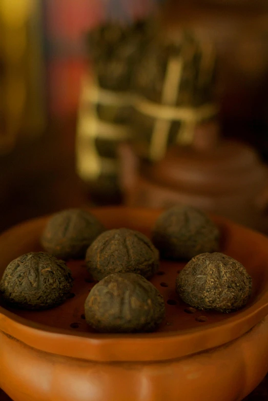 a close up of a plate with some chinese herbs