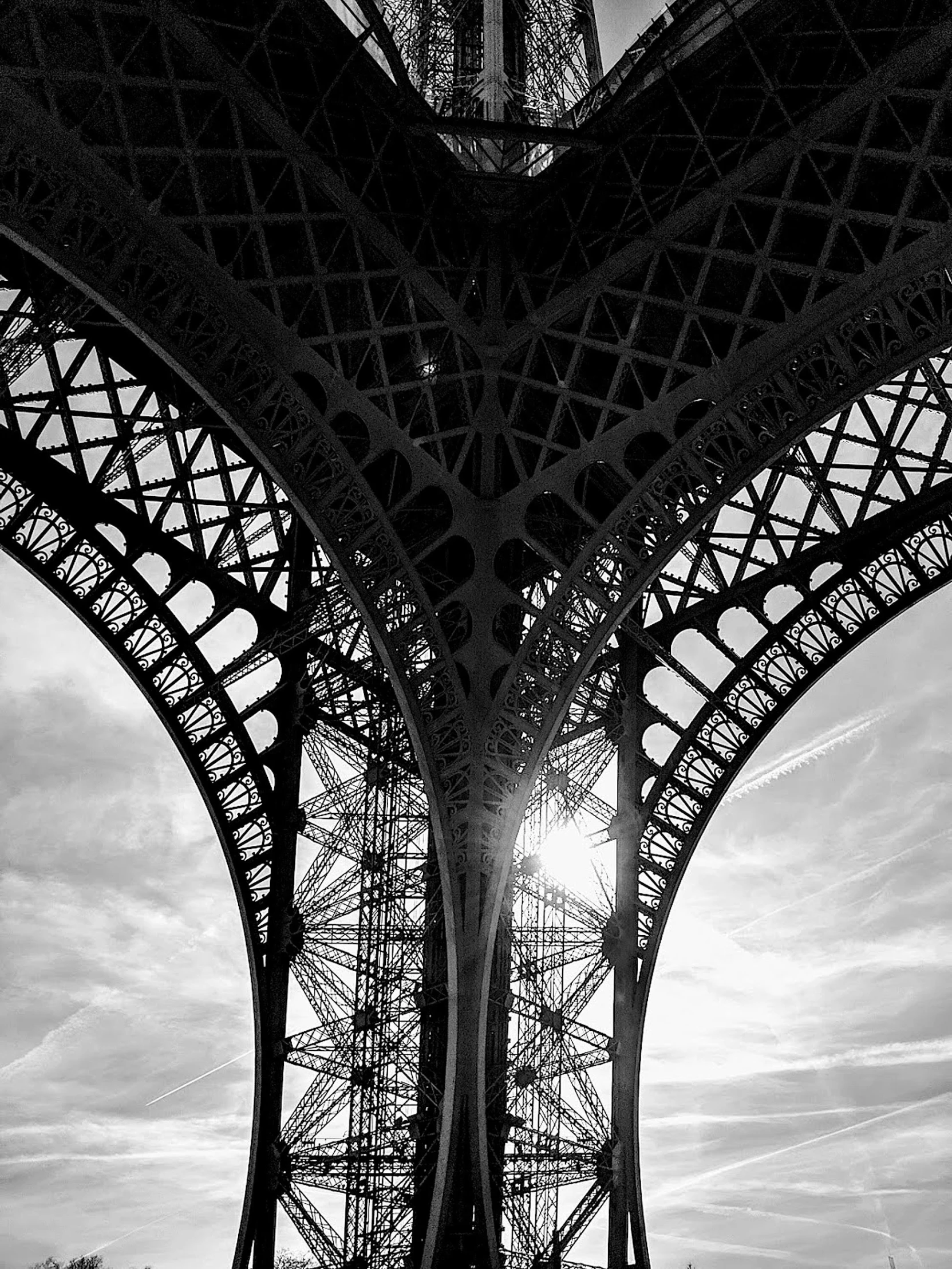 the inside of a tall structure with a clock on it