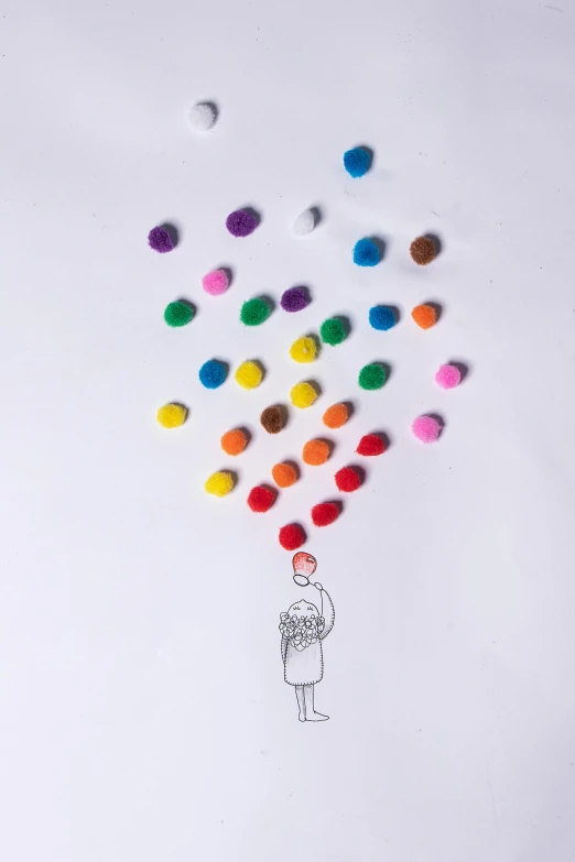 a drawing with many colored balls and some drawn in it