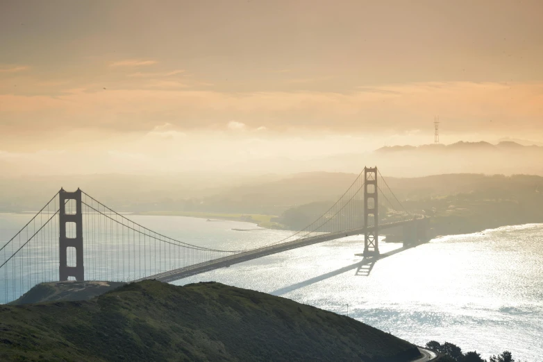 the golden gate bridge is on an overcast day