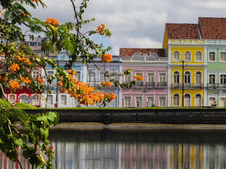 several buildings next to a body of water