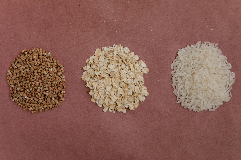 three varieties of rice displayed in three separate images