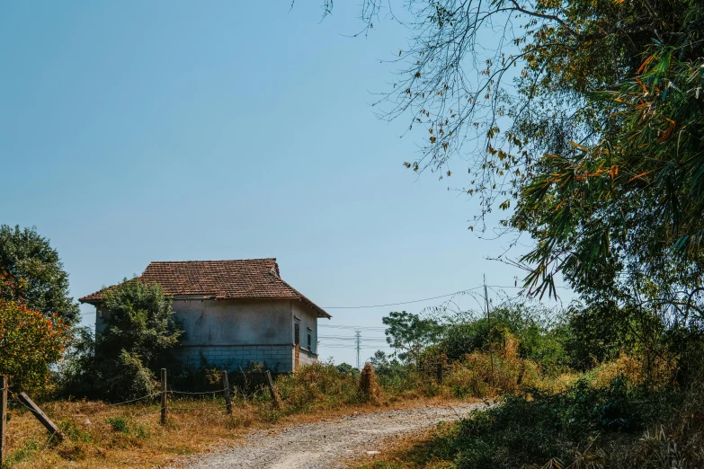 the path to a small house that is left behind