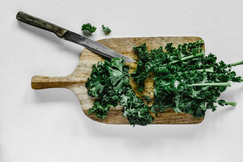 a  board with vegetables next to a knife