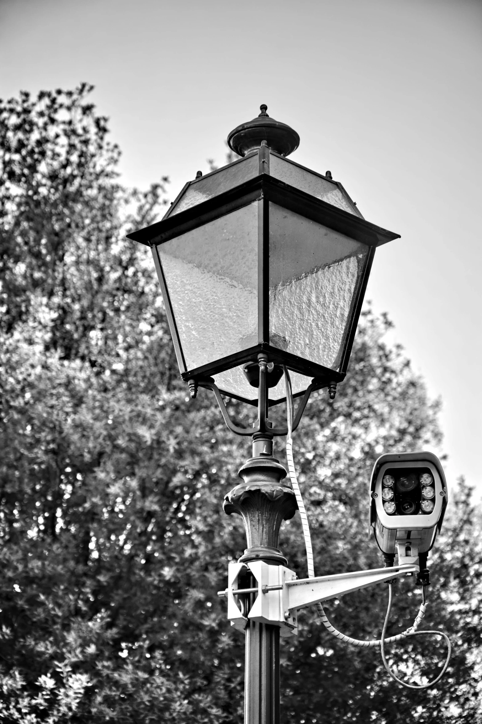 a black and white po of a street light