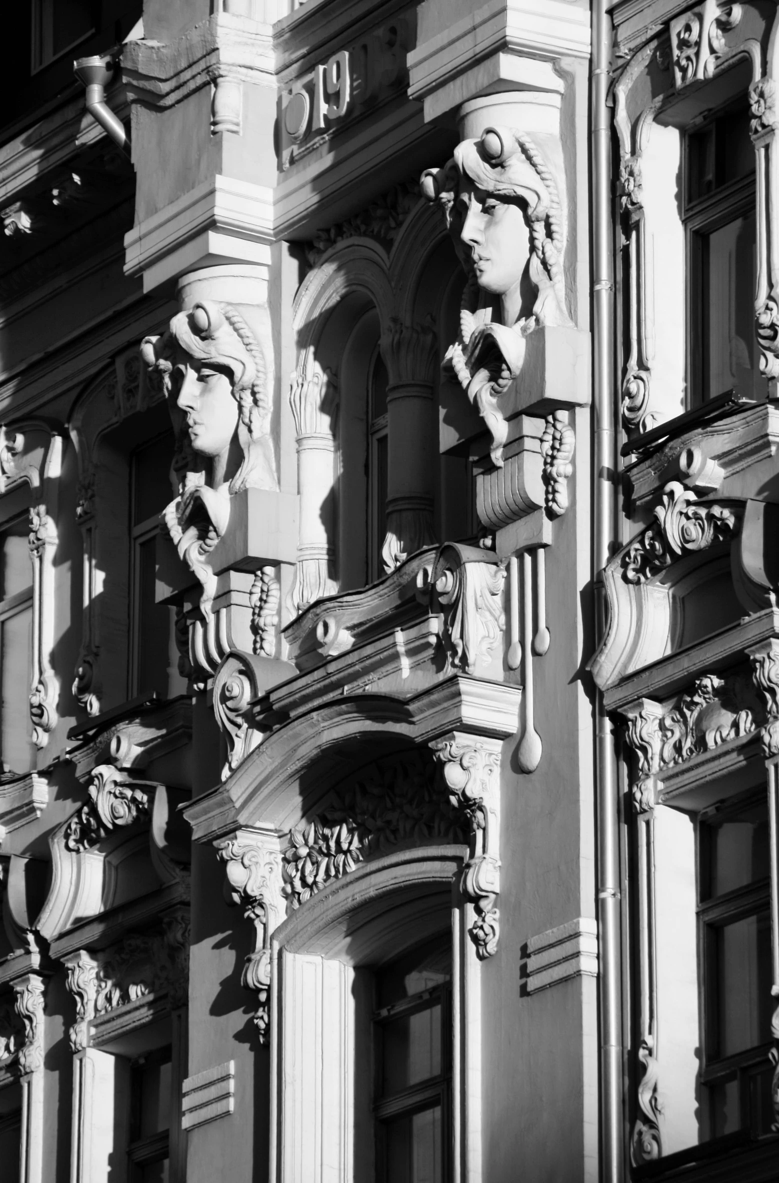 architectural details on a building front and the windows