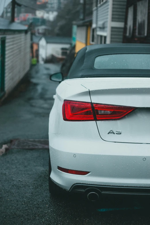 a white car parked on the side of a road