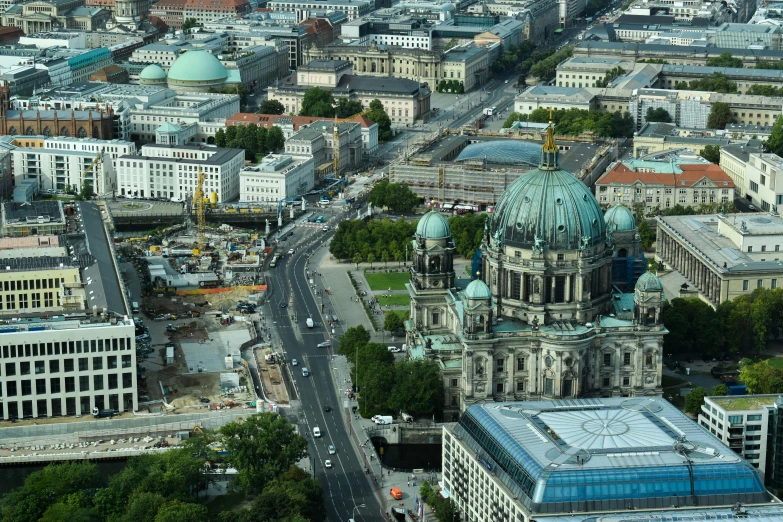 aerial view of a city with tall buildings