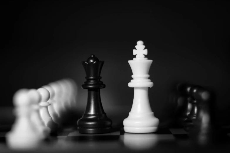 black and white chess figures are positioned together