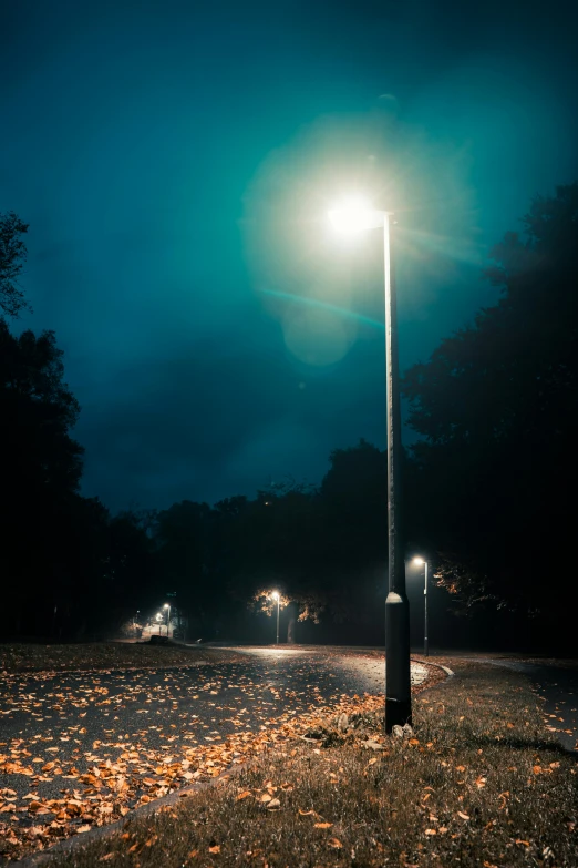 a full view of a park area in the dark