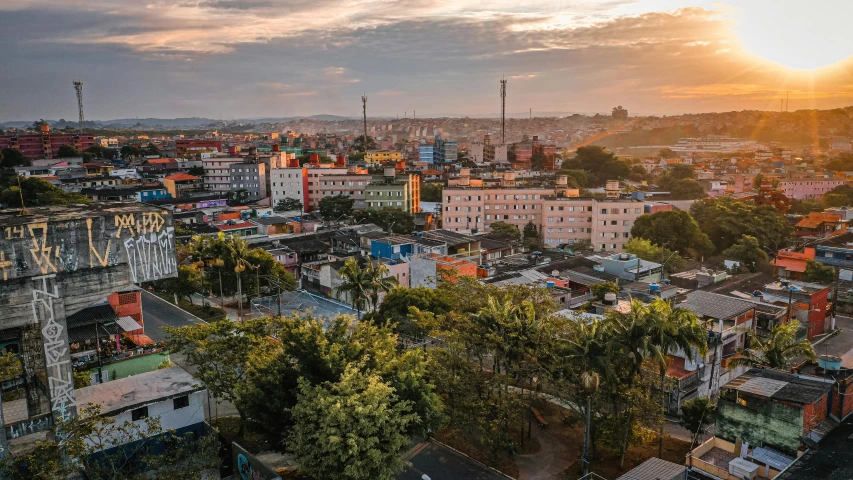 a very pretty view of a city that is colorful