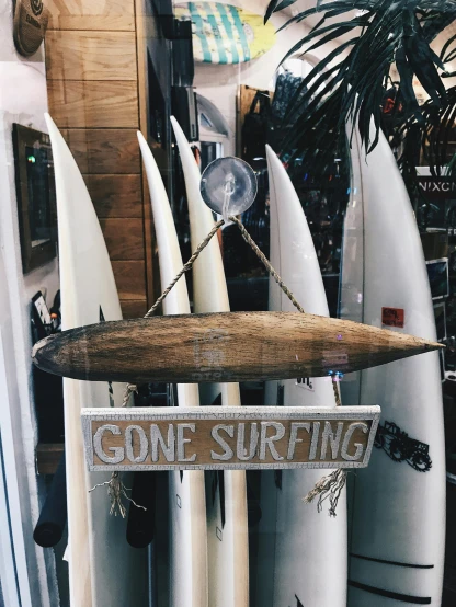 some surfboards that are in a store