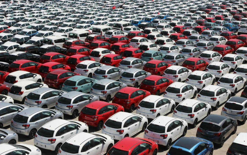 rows and rows of vehicles that have been filled with them