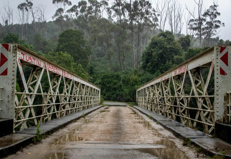 a bridge is shown with trees in the background